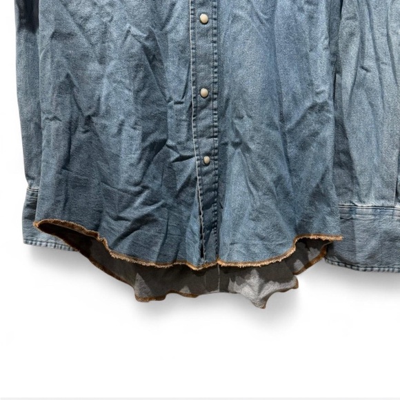 Vintage Wrangler Cowboy Cut Denim Western Pearl Snap Button Cotton Shirt Large - Picture 4 of 8